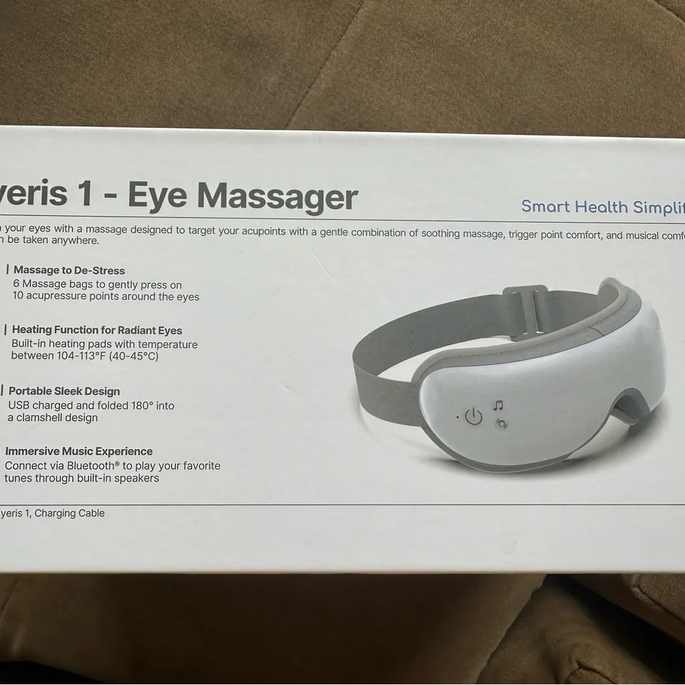 Renpho eyeris 1 Gray, white Eye Massager, new in box, Bluetooth, heating